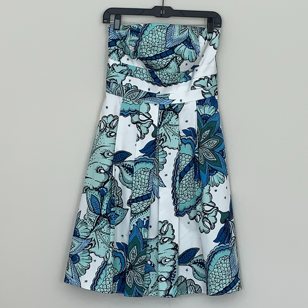 NWT Ann Taylor Strapless Pleated Blue/Green/White